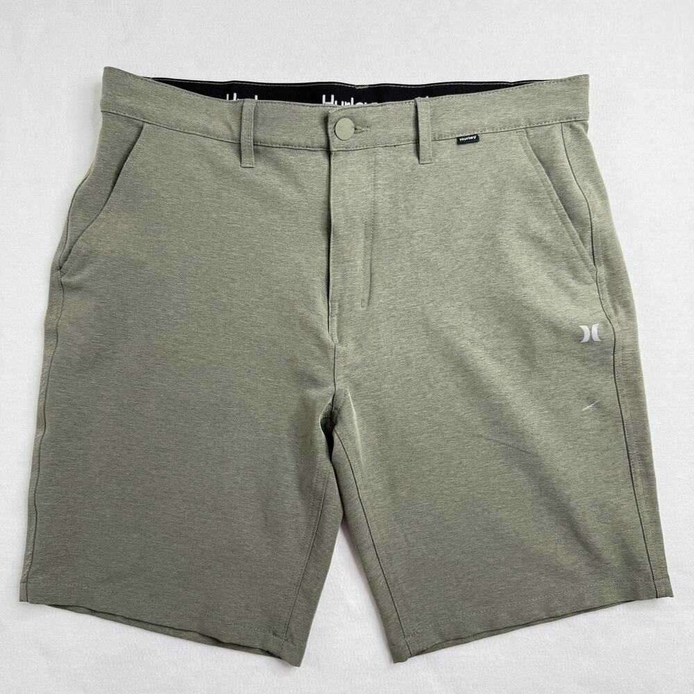 Hurley Shorts Mens 34 Green Chino Microfiber Stretch Casual Summer Golf 9"